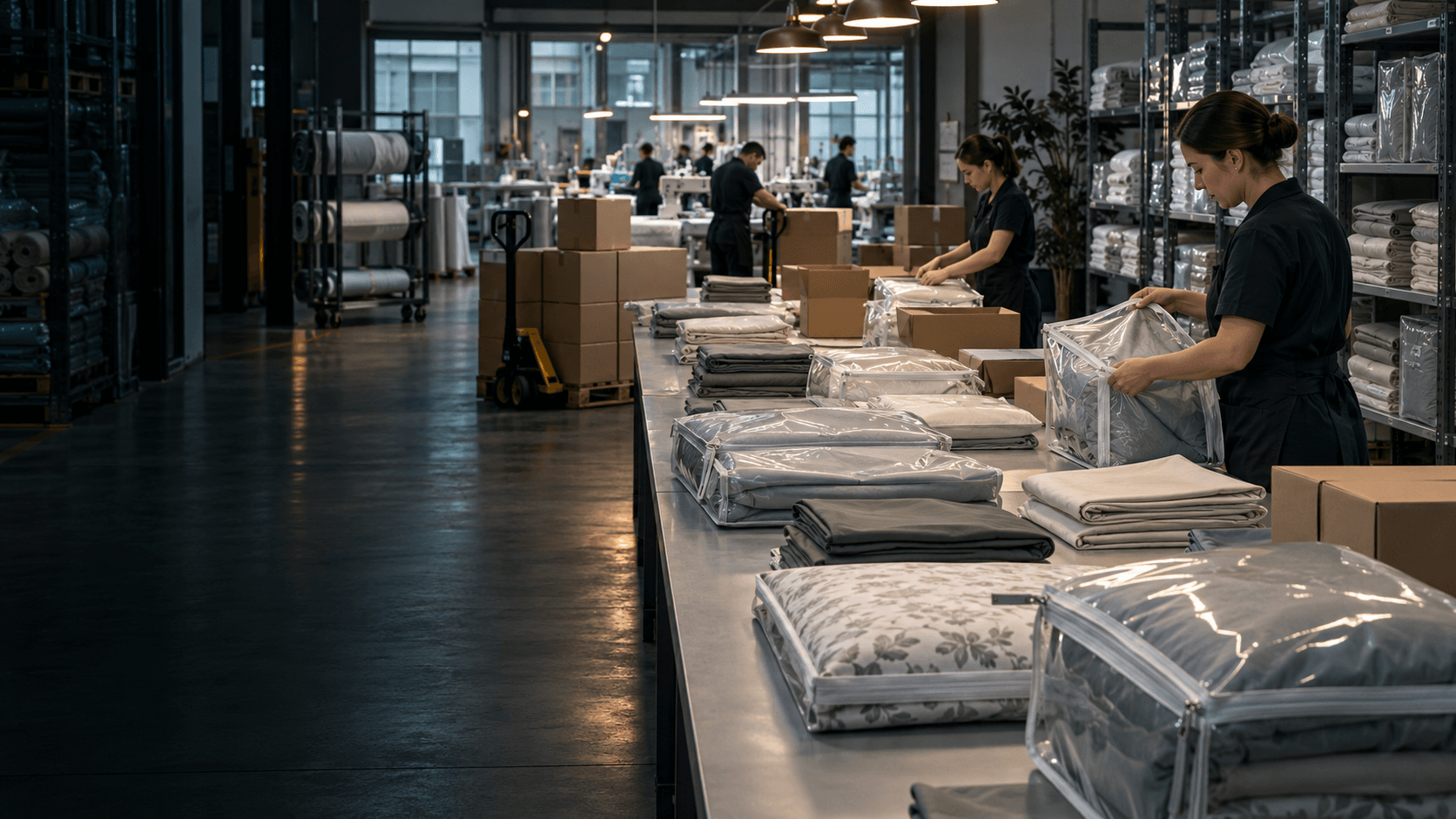 家纺成品包装与仓库发货概念场景